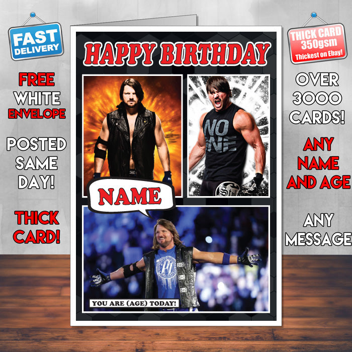 AJ Styles KE Inspired Style Personalised Wrestling WWE Birthday Card