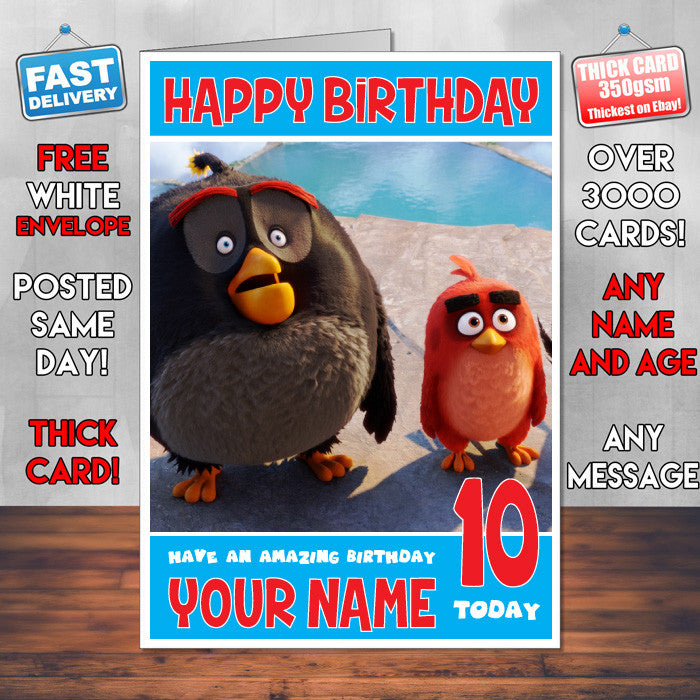 ANGRY BIRDS 2 BM 1 THEME INSPIRED Style PERSONALISED Kids Adult FUNNY Birthday Card