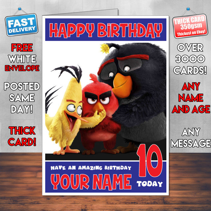 ANGRY BIRDS 3 BM1 THEME INSPIRED Style PERSONALISED Kids Adult FUNNY Birthday Card