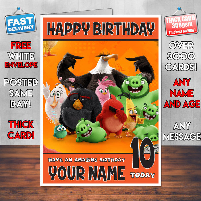 ANGRY BIRDS 5 BM1 THEME INSPIRED Style PERSONALISED Kids Adult FUNNY Birthday Card