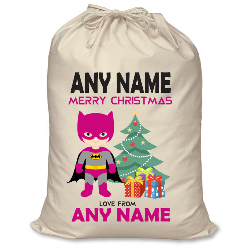 Personalised Superhero Santa Sack Bat Girl XL EXTRA LARGE Custom Name