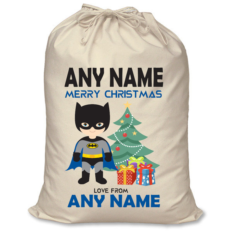 Personalised Superhero Santa Sack Bat XL EXTRA LARGE Custom Name
