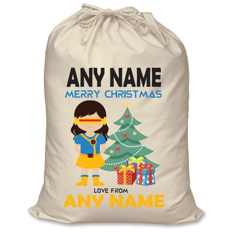 Personalised Superhero Cyclops Girl Inspired Santa Sack