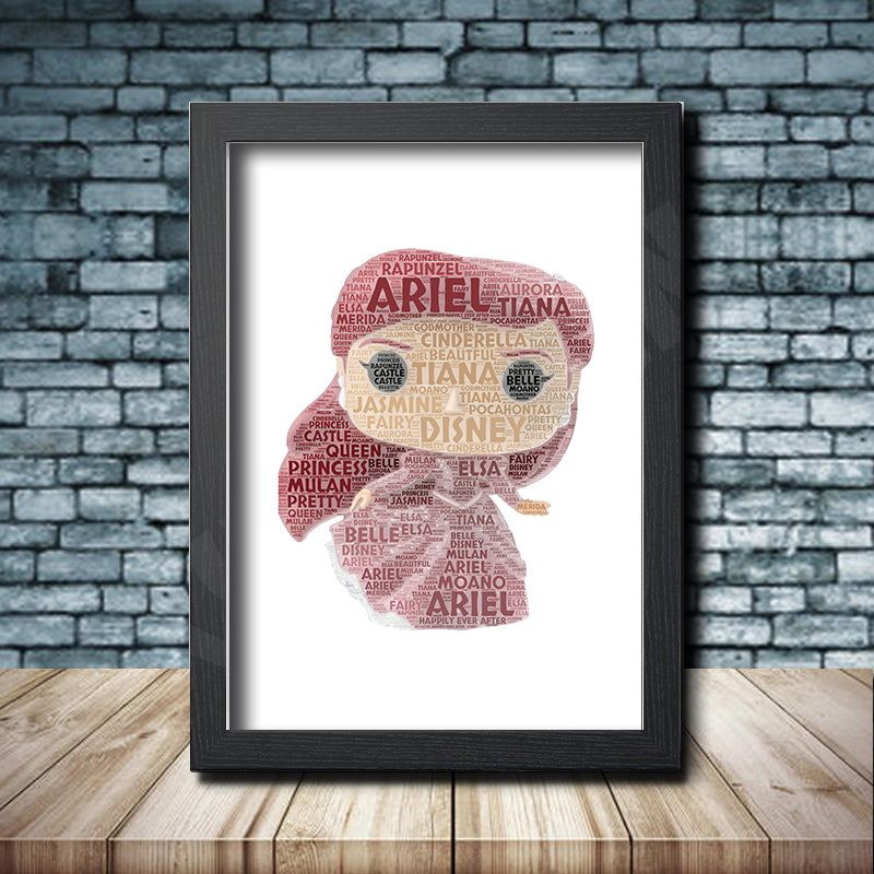 Personalised Ariel Word Art Poster Print - Inspired By Pop Figures – Personalised pop figure word art print inspired by Ariel in a black frame