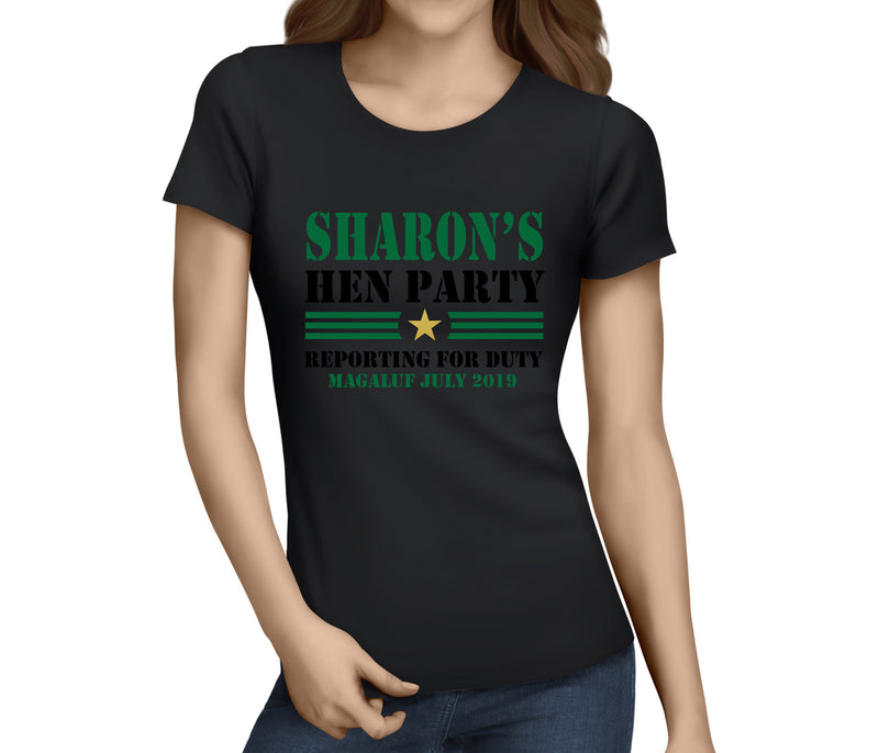 Army Hen Colour Custom Hen T-Shirt - Any Name - Party Tee