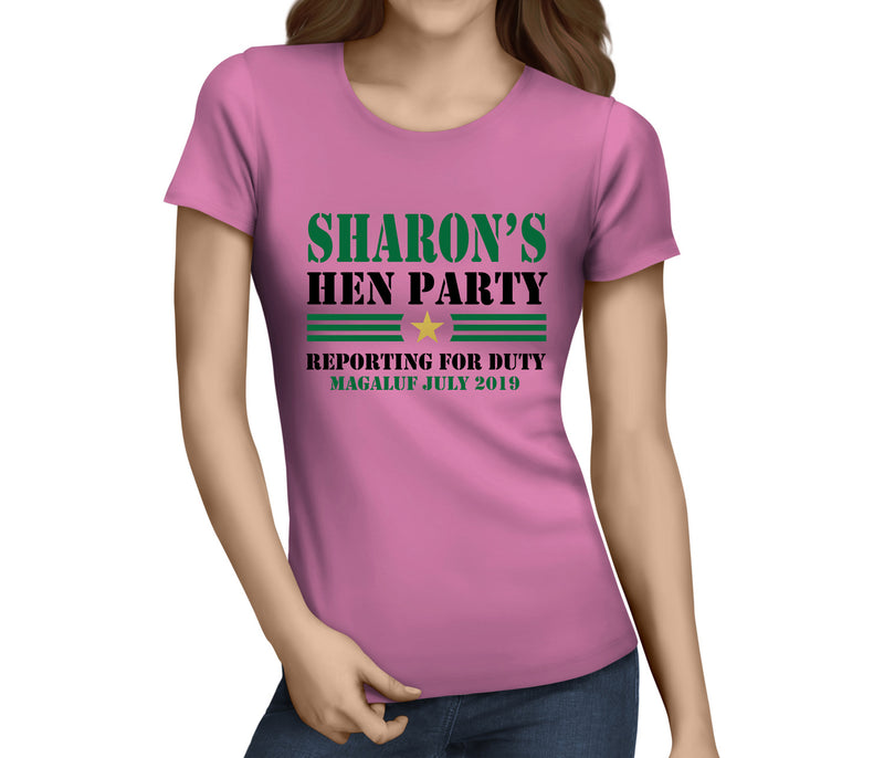 Army Hen Colour Custom Hen T-Shirt - Any Name - Party Tee