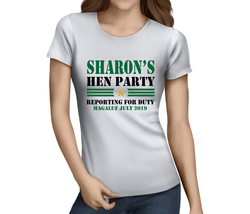 Army Hen Colour Custom Hen T-Shirt - Any Name - Party Tee