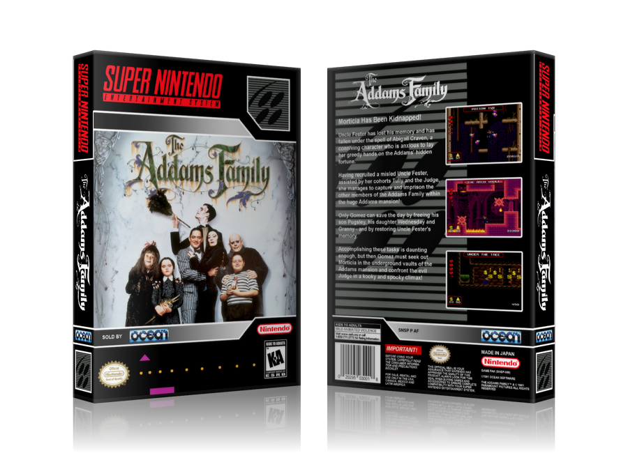 Addam's Family Replacement Nintendo SNES Game Case Or Cover – SNES Replacement Game case product image 1