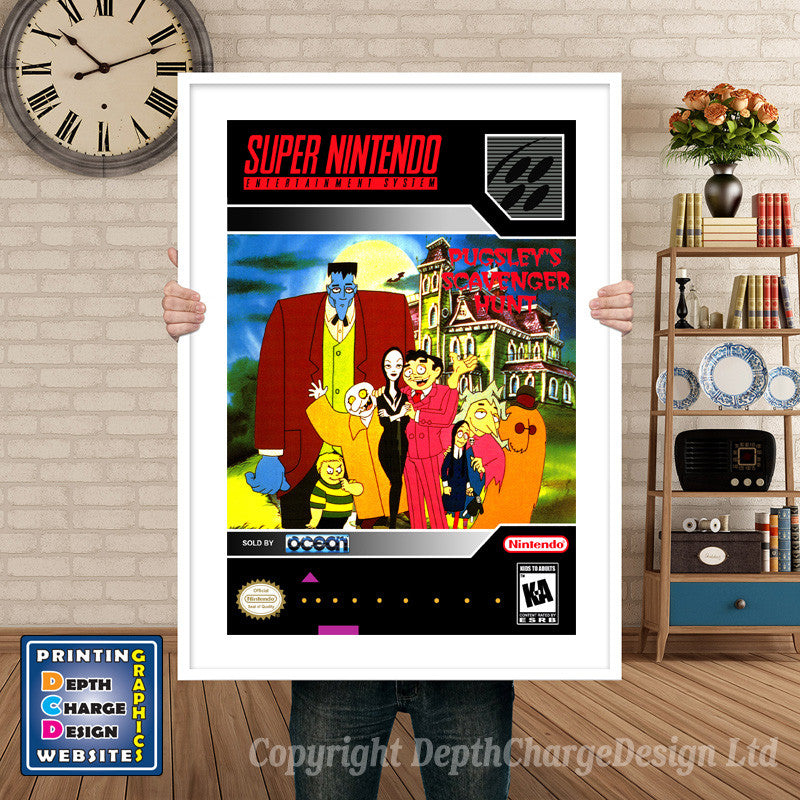 Addam's Family Pugsley's Scavenger Hunt Super Nintendo GAME INSPIRED THEME Retro Gaming Poster A4 A3 A2 Or A1