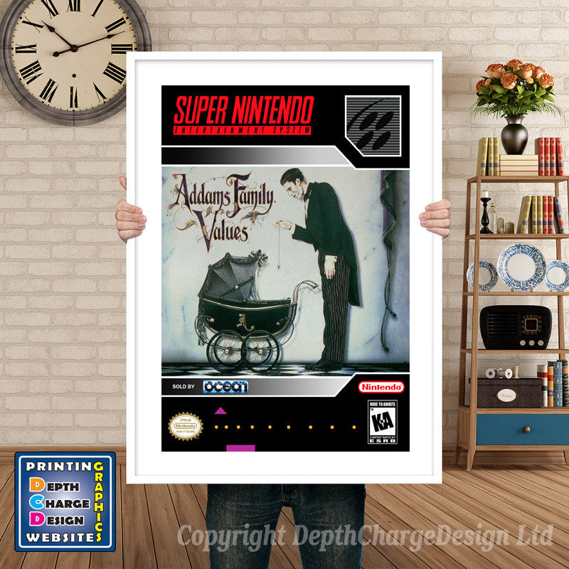 Addams Family Values (1) Super Nintendo GAME INSPIRED THEME Retro Gaming Poster A4 A3 A2 Or A1