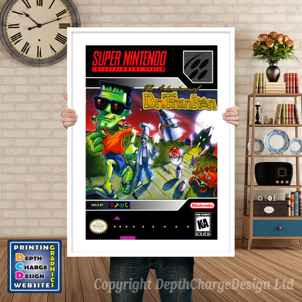 Adventures of Dr Franken Super Nintendo Game Inspired Theme Retro Gaming Poster
