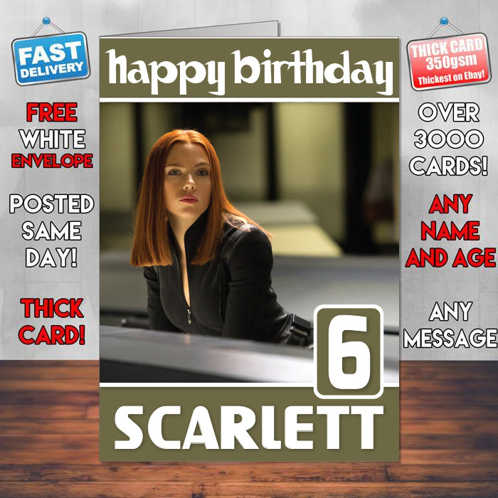 Agent Natasha Romanoff Theme Style Personalised Kids Inspired Movie Birthday Card (SA)