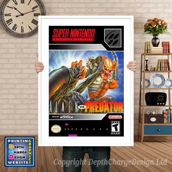 Alien Vs. Predator Super Nintendo Game Inspired Theme Retro Gaming Poster