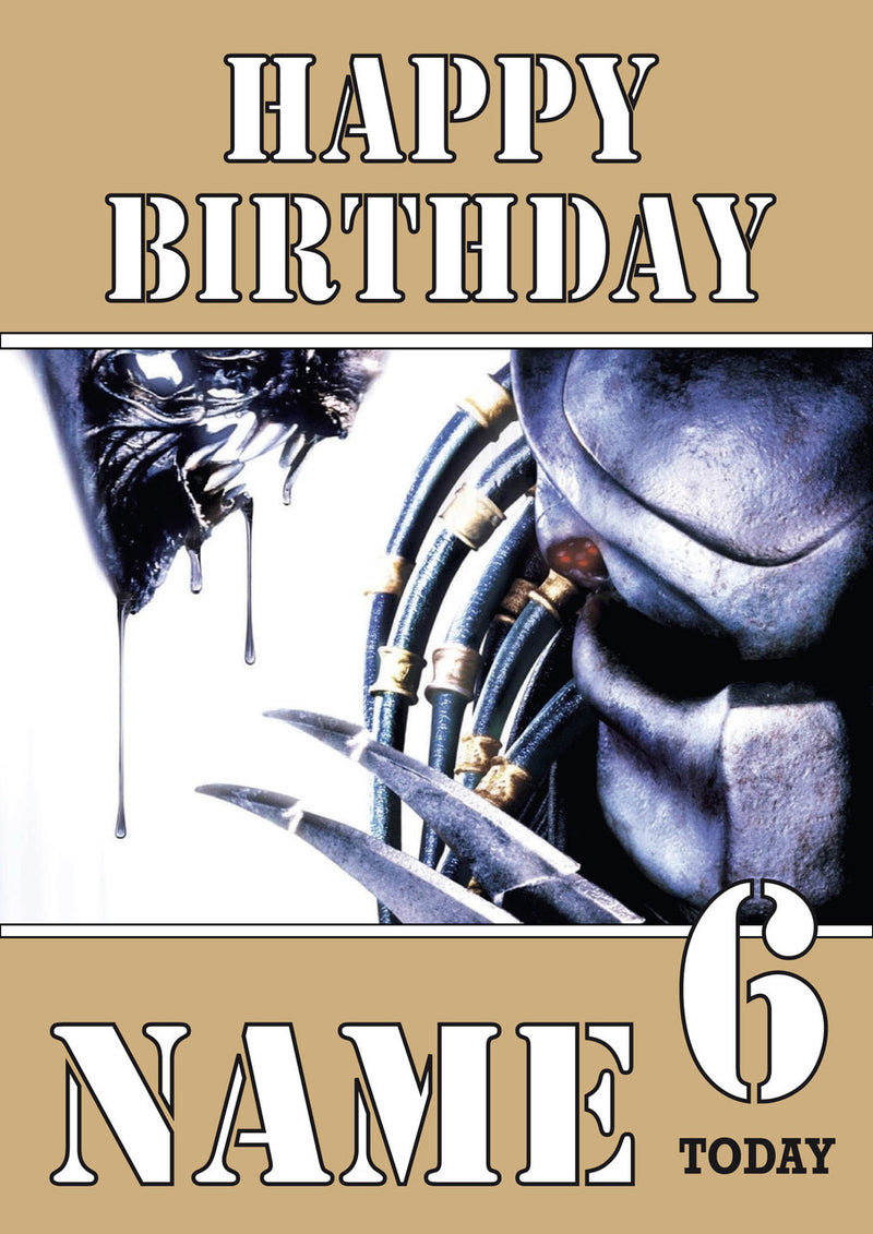THEME INSPIRED Kids Adult Personalised Birthday Card Alien Vs Predator Birthday Card