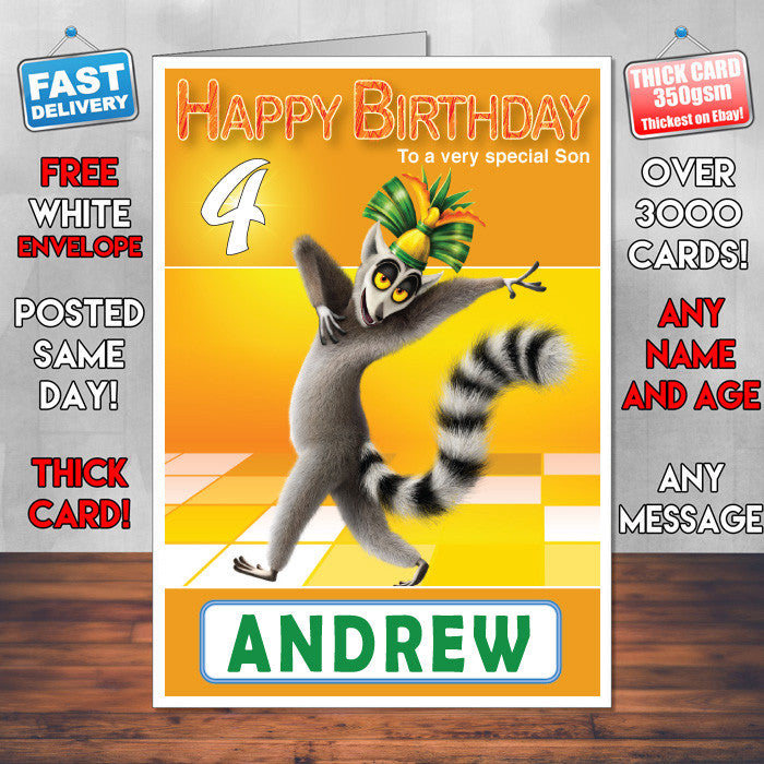 All Hail King Julien 1 Style Theme Personalised Kidshows Birthday Card (SA)