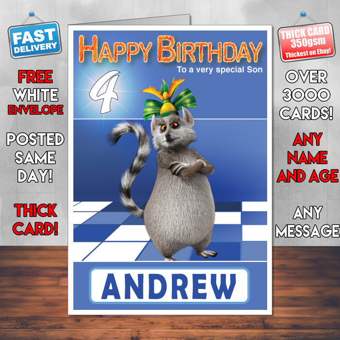 All Hail King Julien 7 Style Theme Personalised Kidshows Birthday Card (SA)