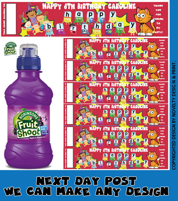 Alphabet Red Inspired Theme Personalised Party Fruit Shoot Label Sticker