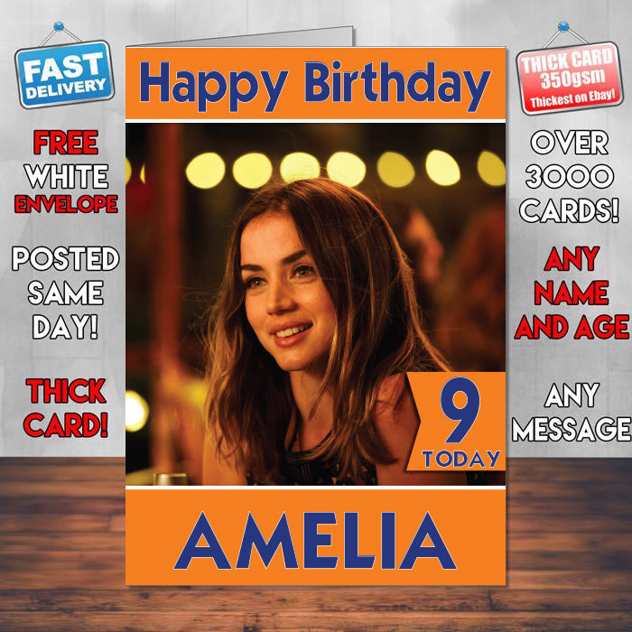 Ana De Armas In Overdrive Theme Style Personalised Kids Inspired Movie Birthday Card (SA)