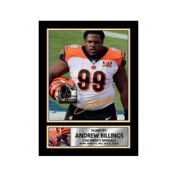 Andrew Billings 2 American Football Printed Signature Print – Reproduction Print