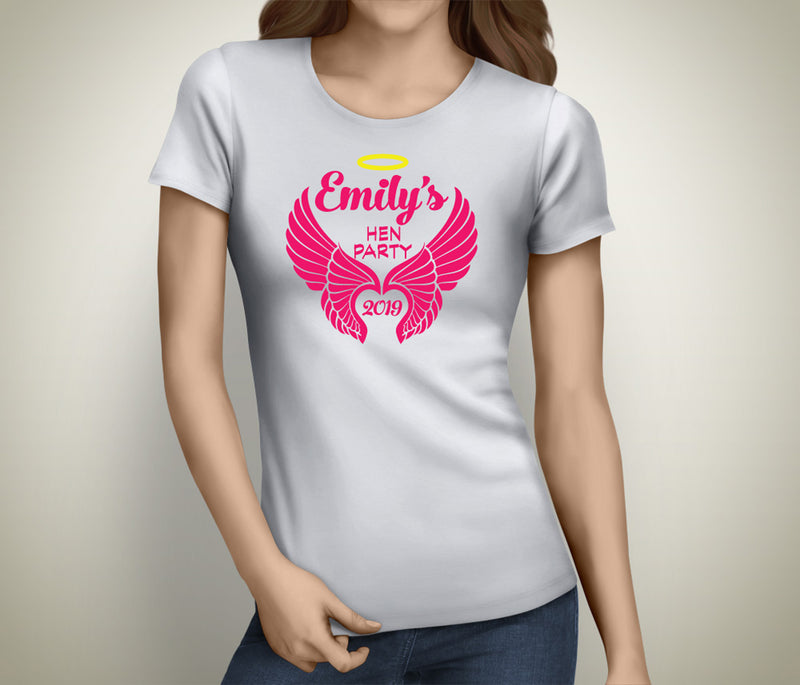 Angel Wings Colour Custom Hen T-Shirt - Any Name - Party Tee