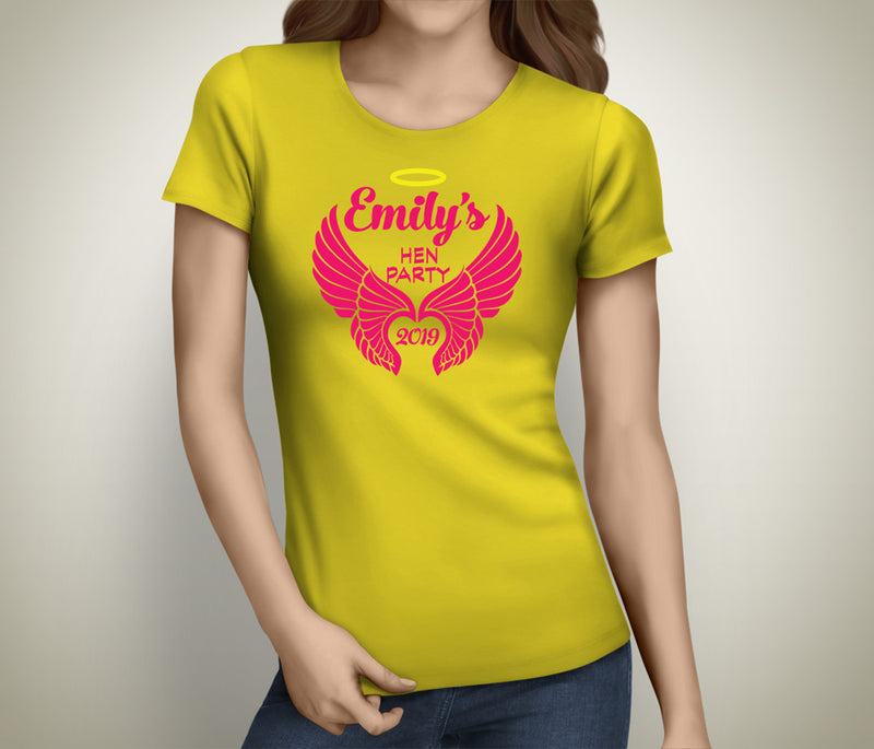 Angel Wings Colour Custom Hen T-Shirt - Any Name - Party Tee