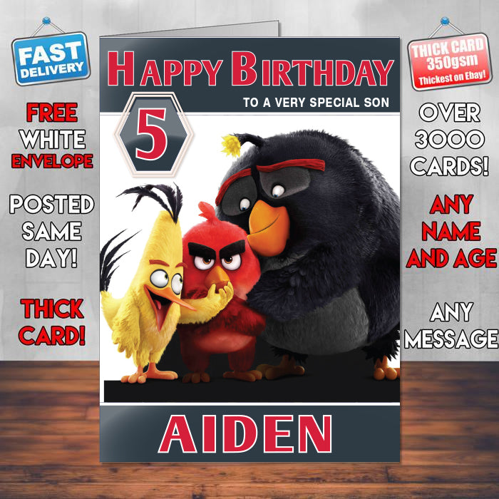 Angry Birds Movie Theme Style Personalised Kids Inspired Movie Birthday Card (SA)