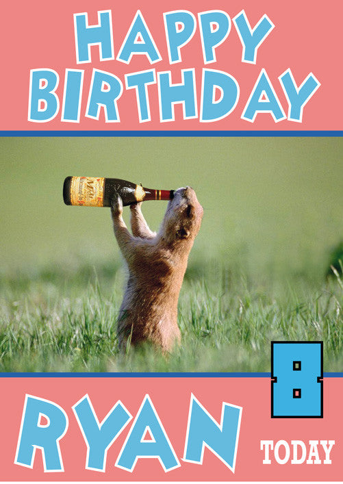 Animal Drinking Funny Kids Adult Personalised Birthday Card