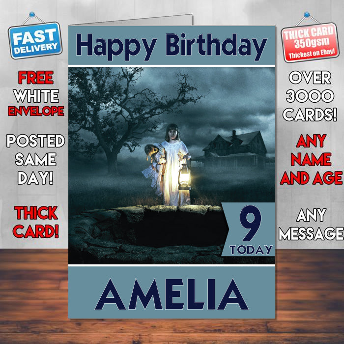 Annabelle Creation Theme Style Personalised Kids Inspired Movie Birthday Card (SA)
