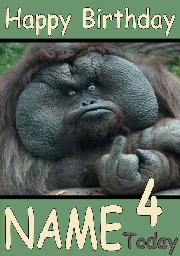 Ape Giving Middle Finger Funny Kids Adult Personalised Birthday Card Gift Present