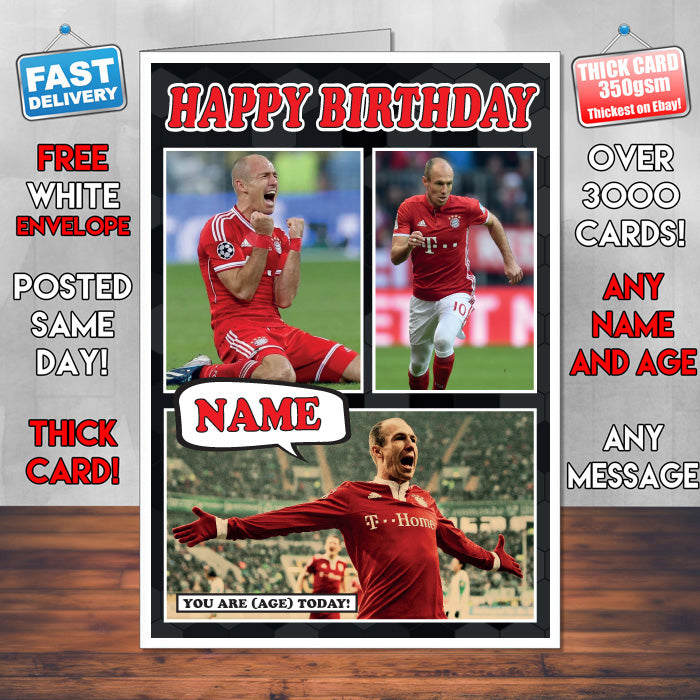 Arjen Robben Bayern M Birthday Inspired Style Personalised Football Birthday Card