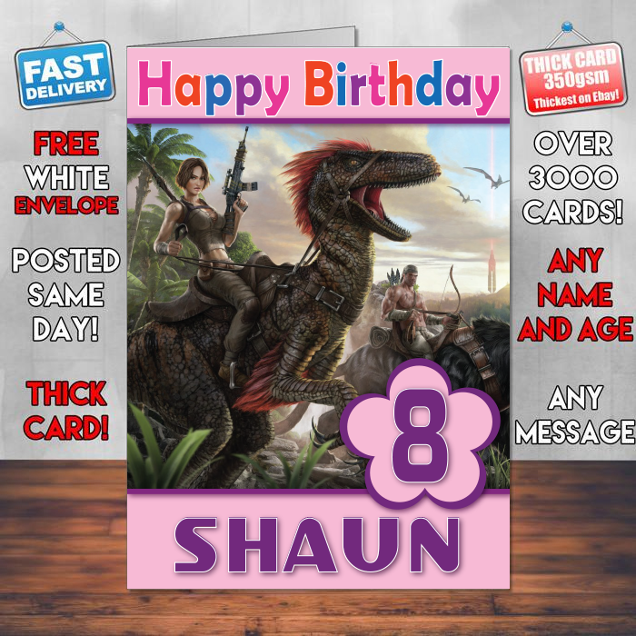 Personalised Ark Survival Evolved Inspired Style Game Kids Inspired Birthday Card (SA)
