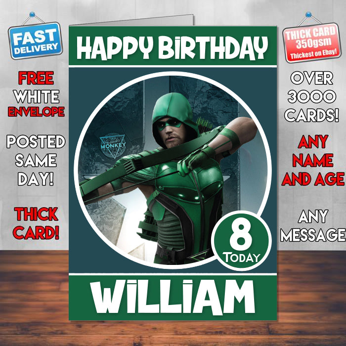 Arrow Justice League Theme Style Personalised Kids Inspired Movie Birthday Card (SA)