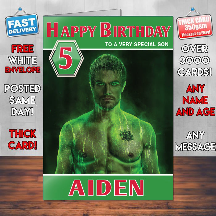 Arrow Oliver Queen Season 6 Theme Style Personalised Kids Inspired Movie Birthday Card (SA)