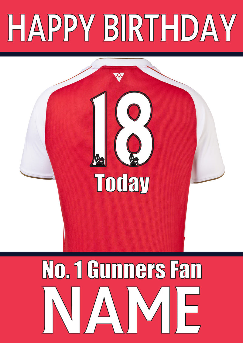 Arsenal Fan FOOTBALL TEAM THEME INSPIRED PERSONALISED Kids Adult Birthday Card