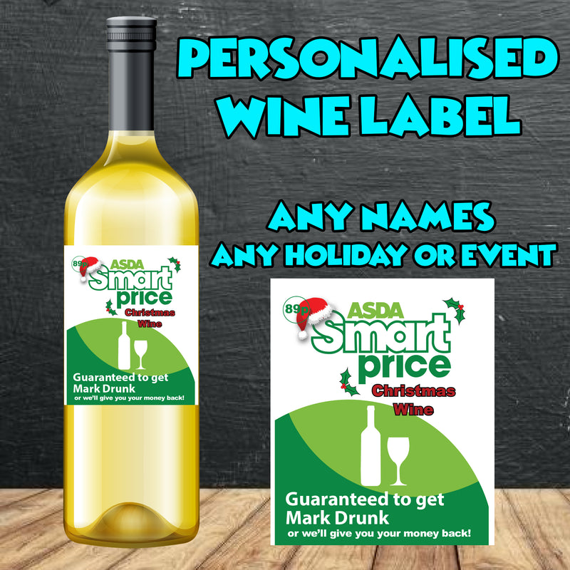 PERSONALISED ASDA Smart-Price Wine Bottle Label - custom name bottle lables
