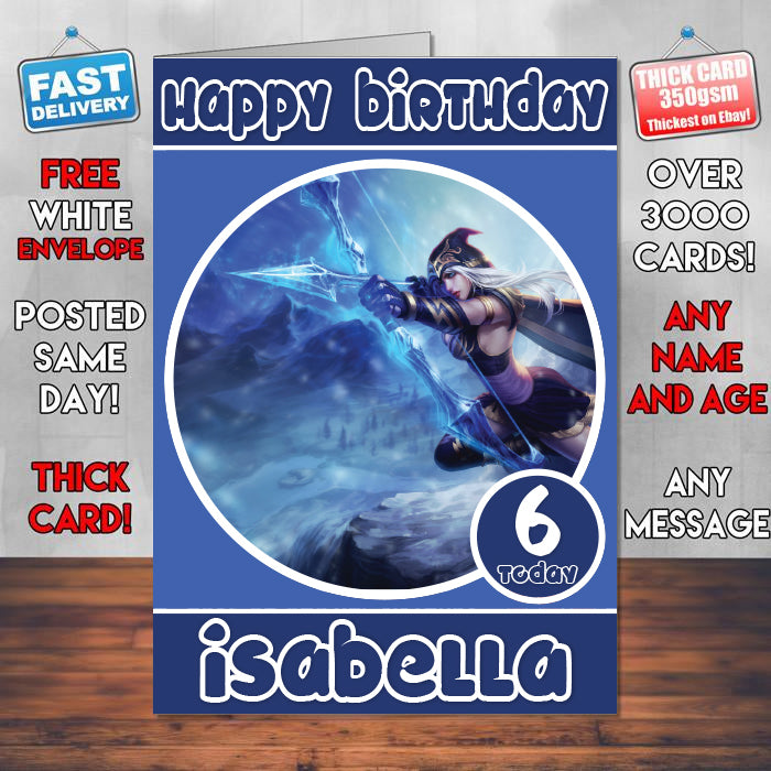 Ashe Legue Of Legends Inspired Style Game Kids Inspired Birthday Card (SA)