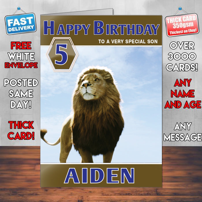 Aslan In Narnia Dawn Treader Theme Style Personalised Kids Inspired Movie Birthday Card (SA)