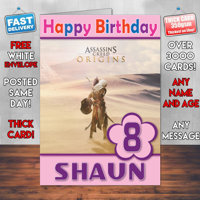 Personalised Assassins Creed Origins Inspired Style Game Kids Inspired Birthday Card (SA)