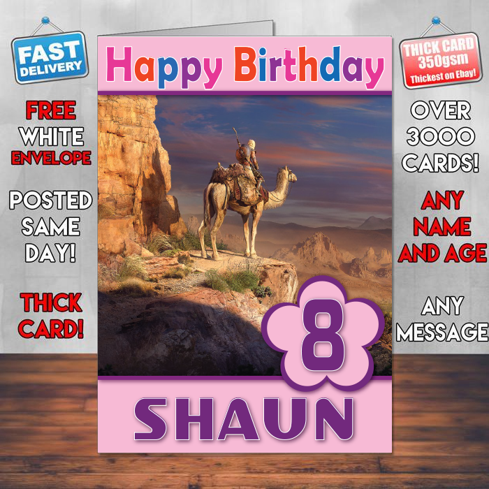 Personalised Assassins Creed Origins Pyramids Inspired Style Game Kids Inspired Birthday Card (SA)