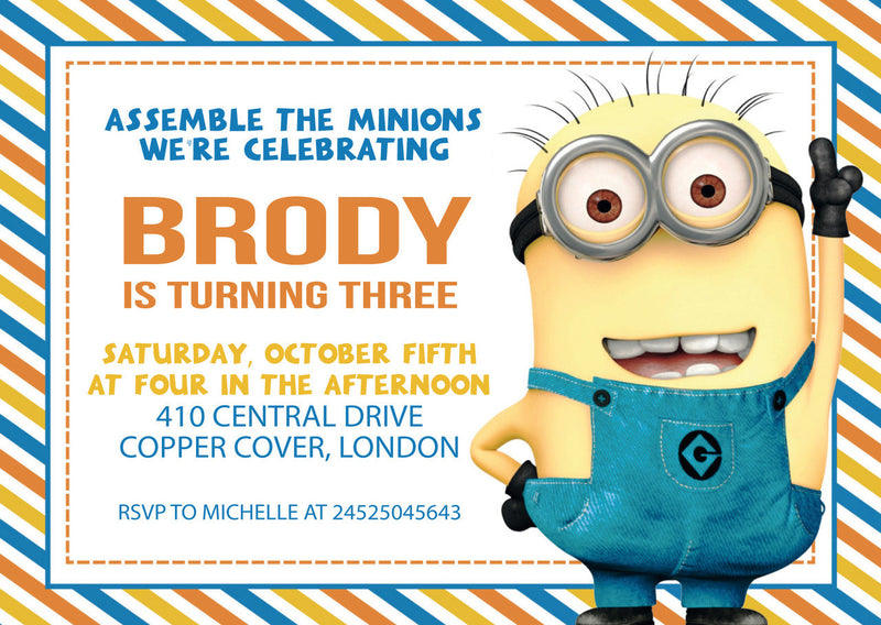 10 X Personalised Printed Assemble The Minions INSPIRED STYLE Invites