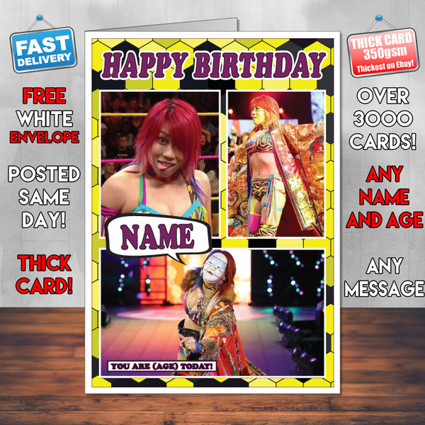 Asuka KE Inspired Style Personalised Wrestling WWE Birthday Card