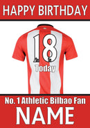 Athletic Bilbao Fan FOOTBALL TEAM THEME INSPIRED PERSONALISED Kids Adult Birthday Card