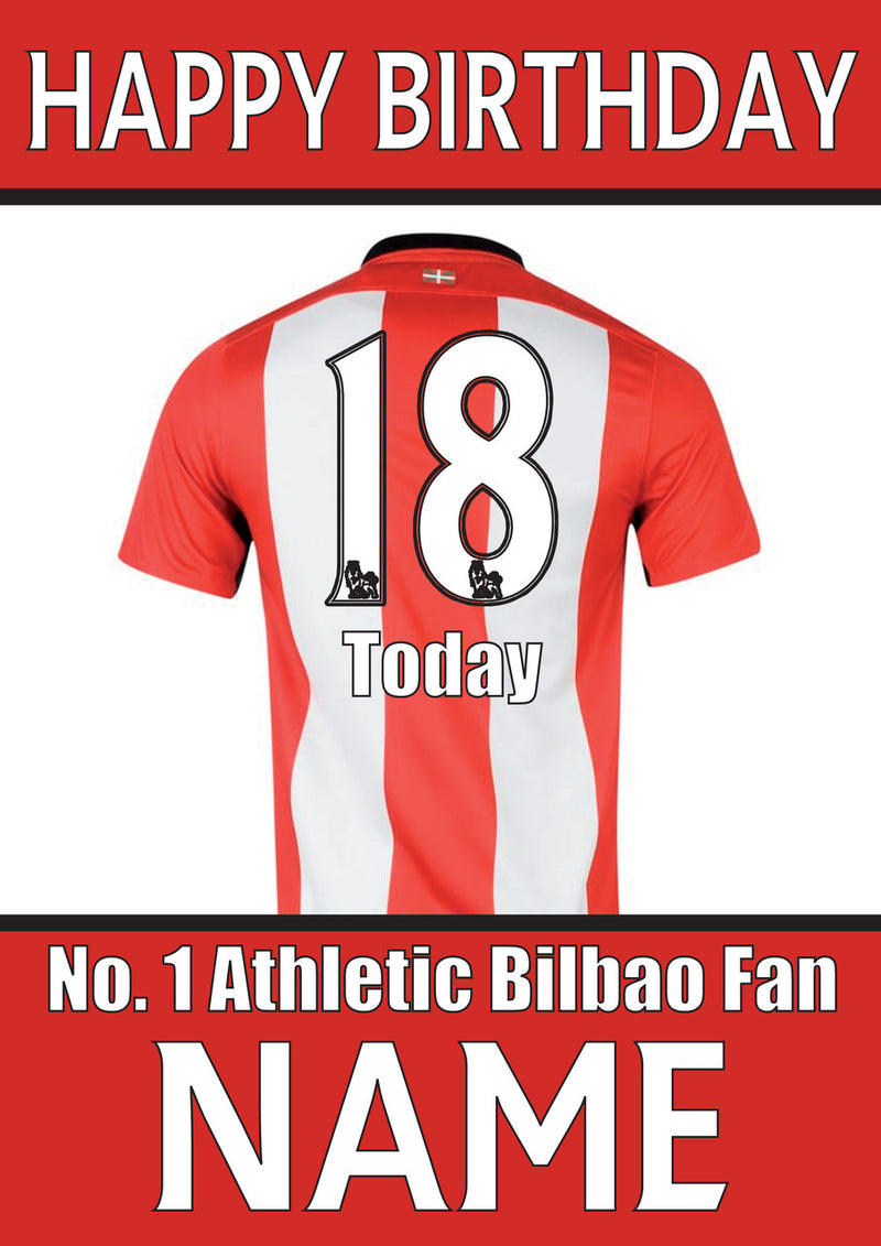 Athletic Bilbao Fan FOOTBALL TEAM THEME INSPIRED PERSONALISED Kids Adult Birthday Card