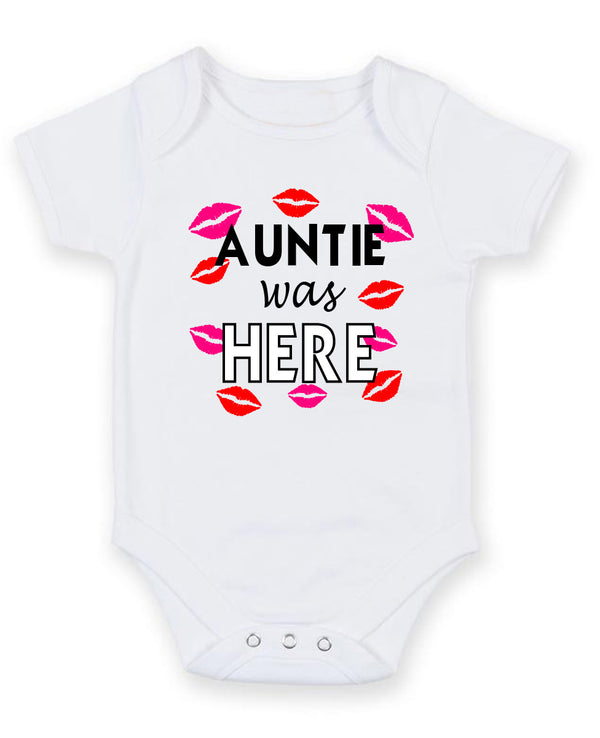Auntie Was Here Personalised Baby Boy Girl Unisex Short Sleeve Bodysuit