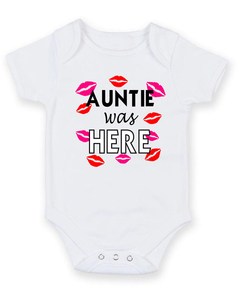 Auntie Was Here Personalised Baby Boy Girl Unisex Short Sleeve Bodysuit