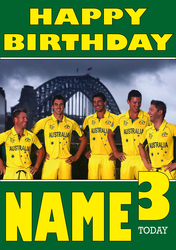 Australian Cricket Team THEME INSPIRED Style PERSONALISED Kids Adult FUNNY Birthday Card 2