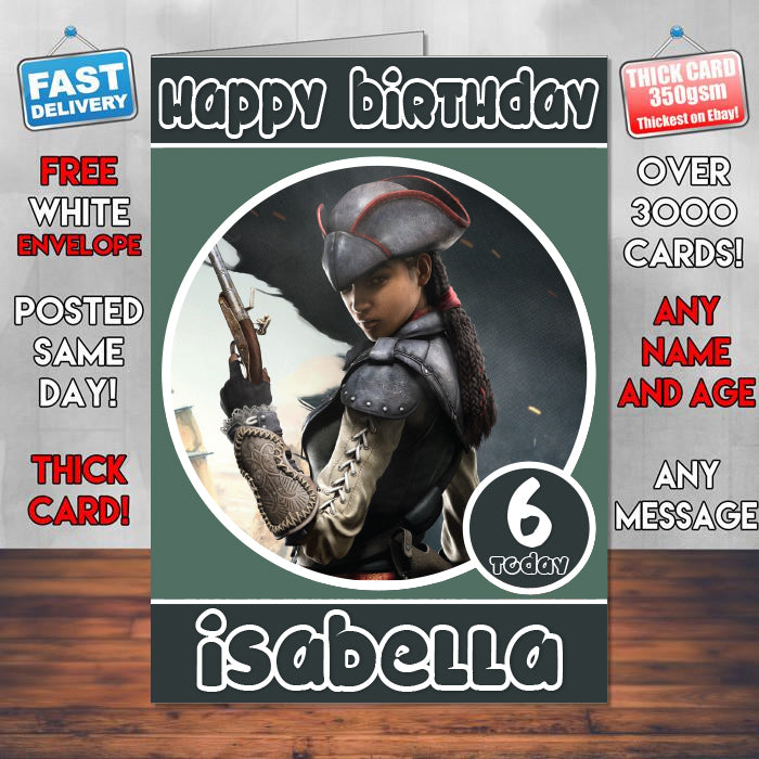 Aveline Assassins Creed 4 Inspired Style Game Kids Inspired Birthday Card (SA)