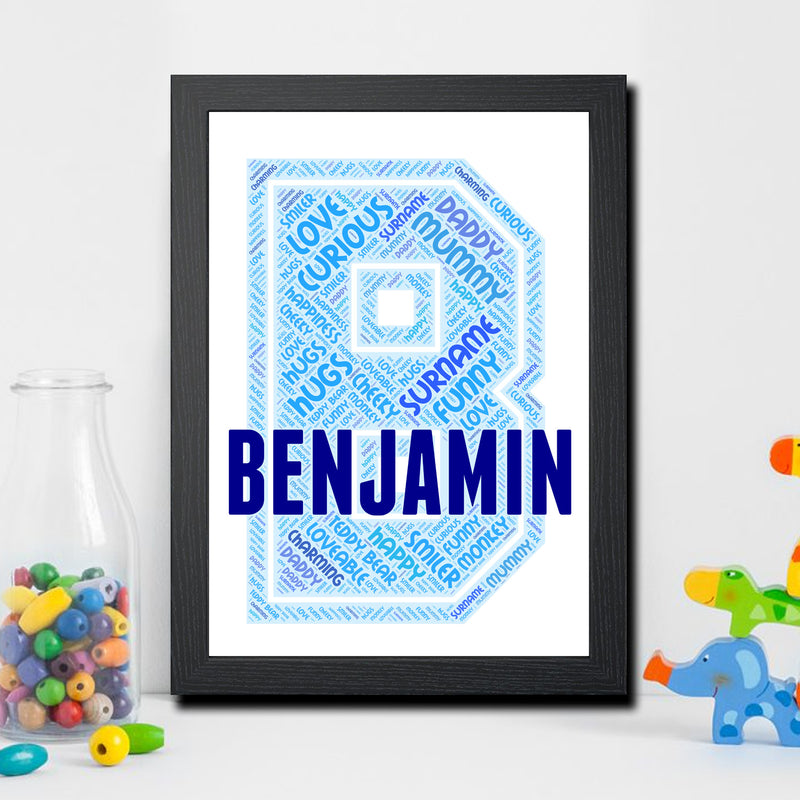 Personalised Name Word Art Poster Print Blue Letter B