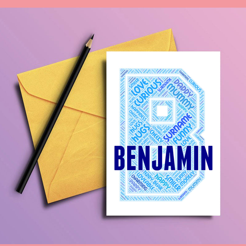 Personalised Name Word Art Poster Print Blue Letter B