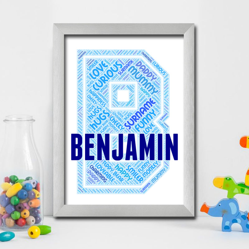 Personalised Name Word Art Poster Print Blue Letter B